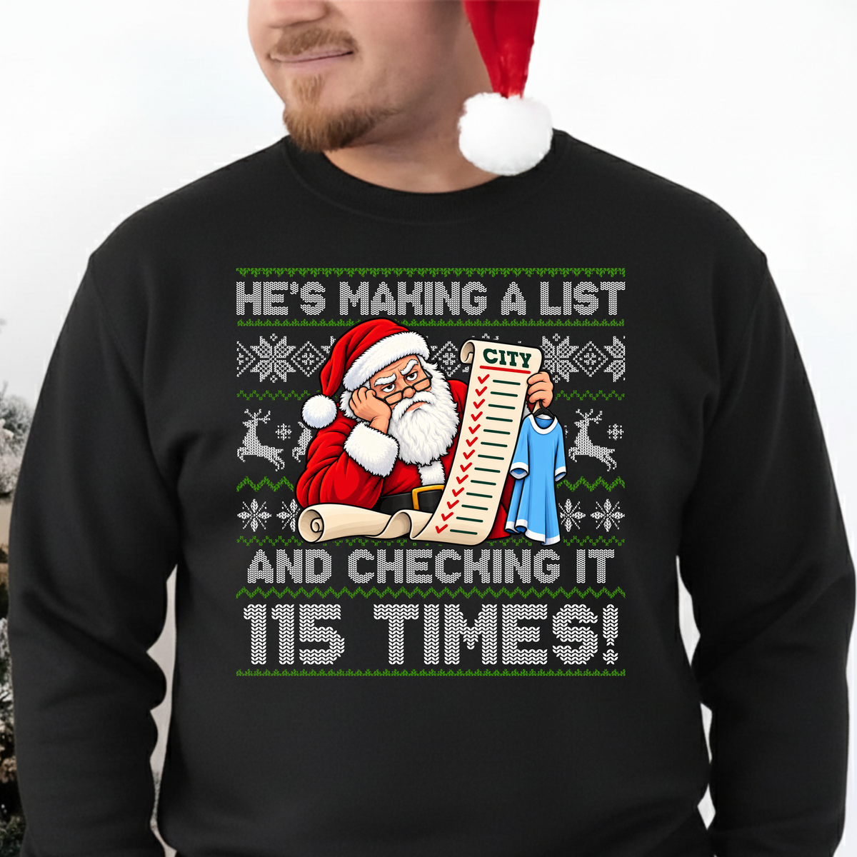 HE'S MAKING A LIST AND CHECKING IT 115 TIMES