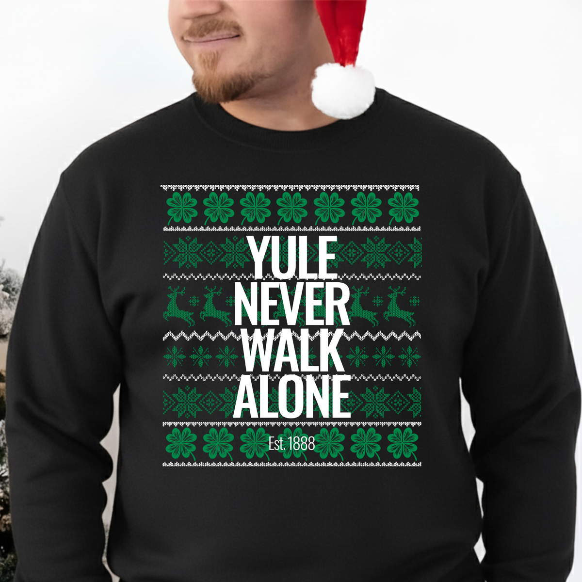 YULE NEVER WALK ALONE male black Christmas sweatshirt mockup