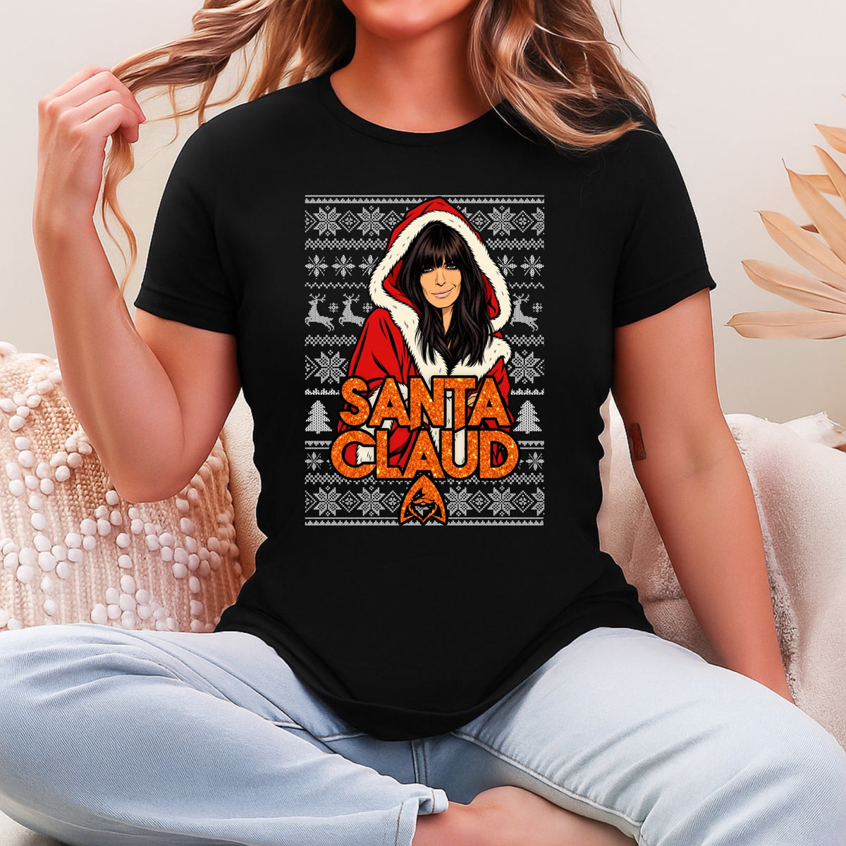 SANTA CLAUD female black T-shirt mockup