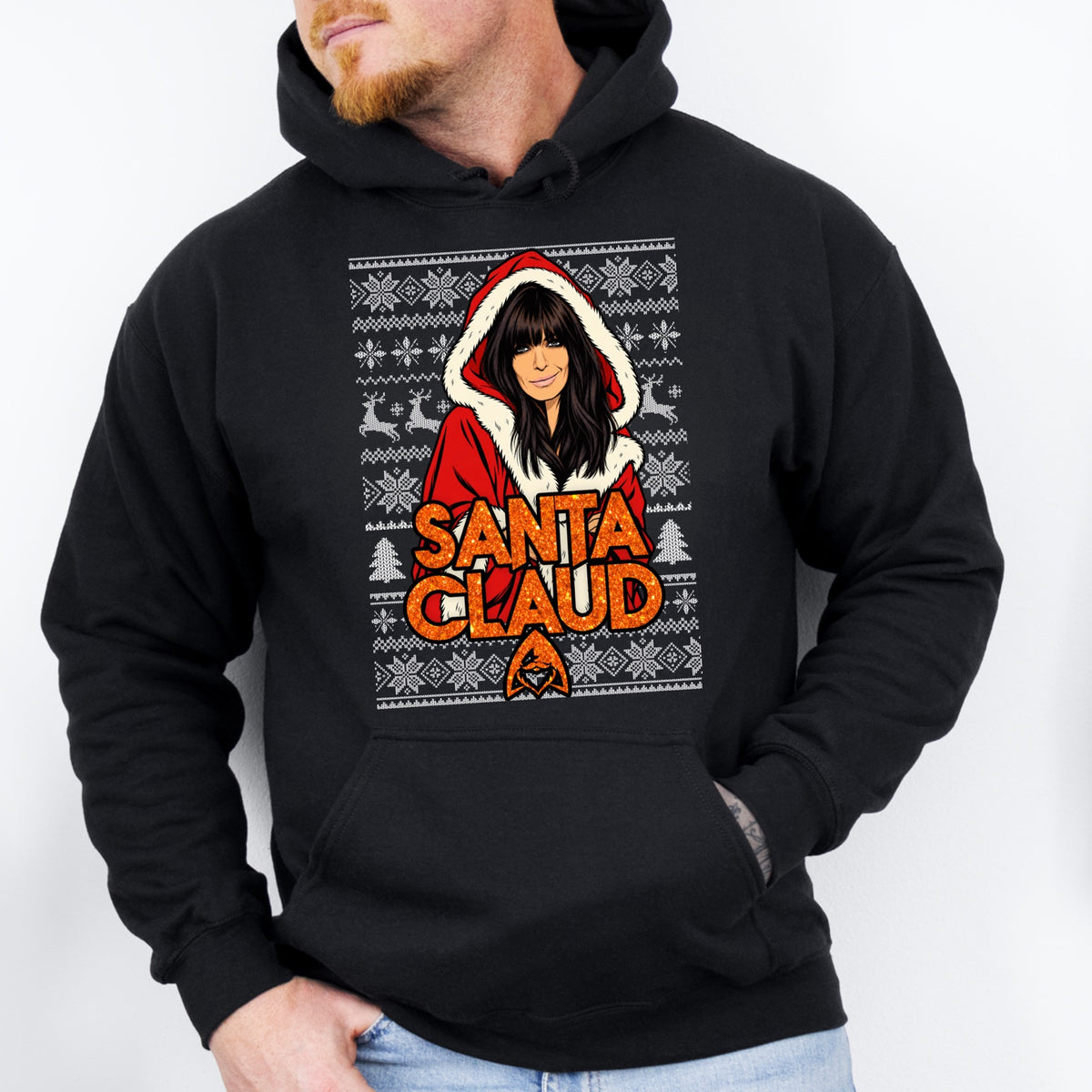 SANTA CLAUD male black hoodie mockup
