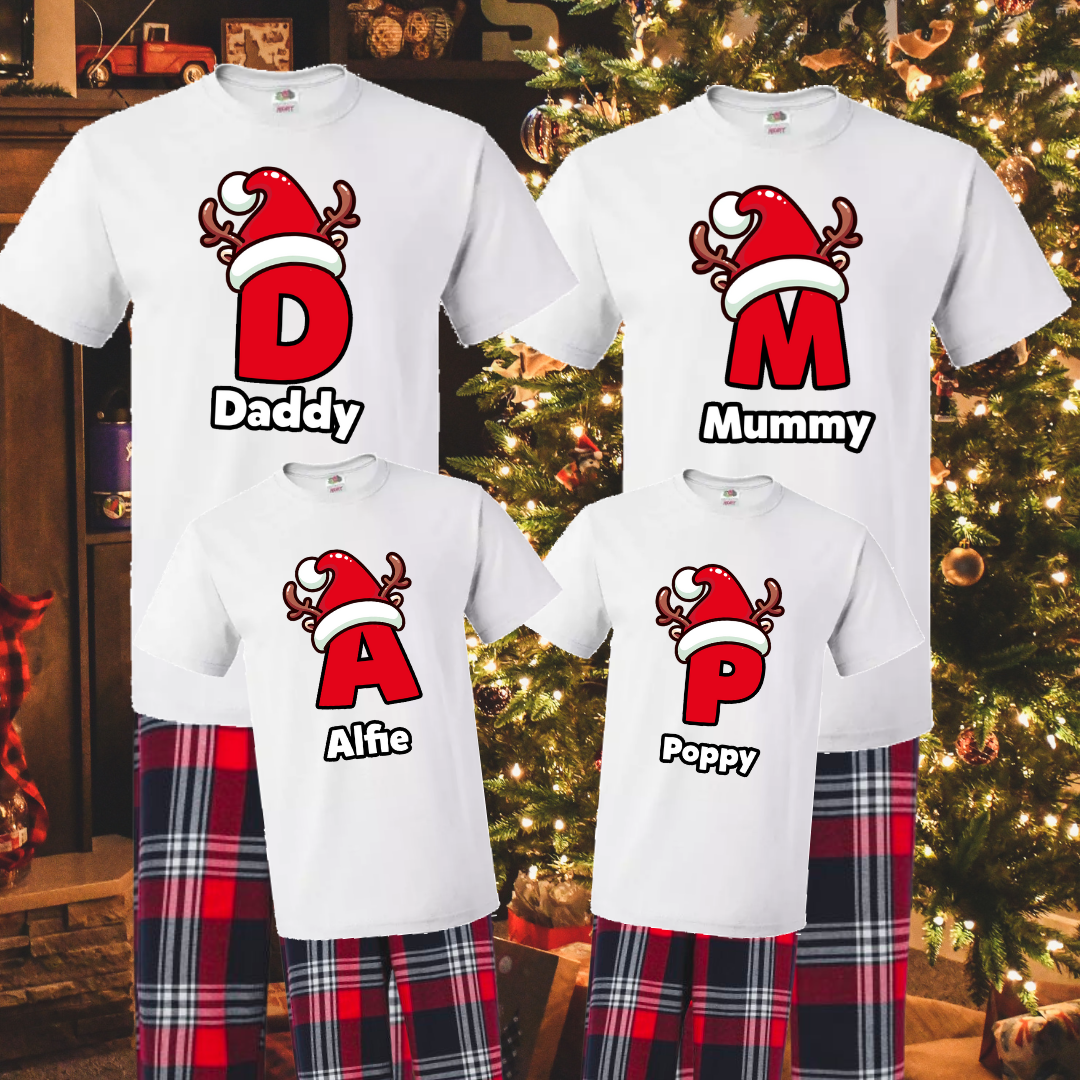 Family Initials Christmas Long-Sleeve T Shirt Pyjamas