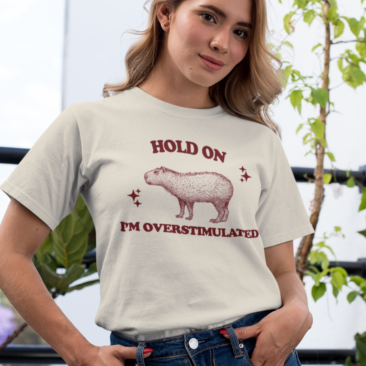 Hold on I'm Overstimulated Capybara T Shirt